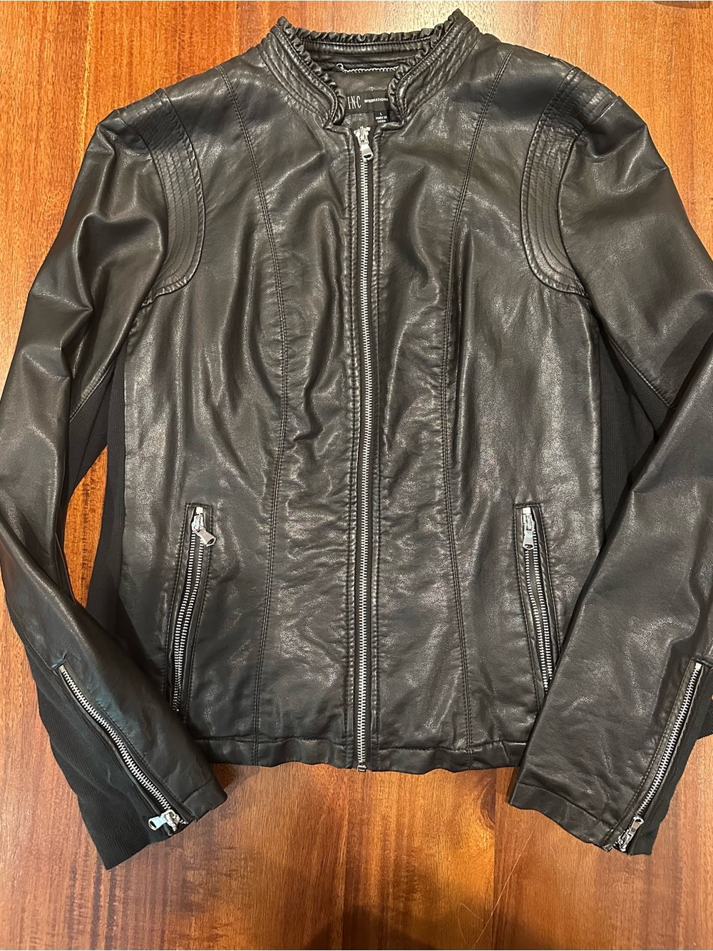 Women’s Black Leather Zip-Front Jacket